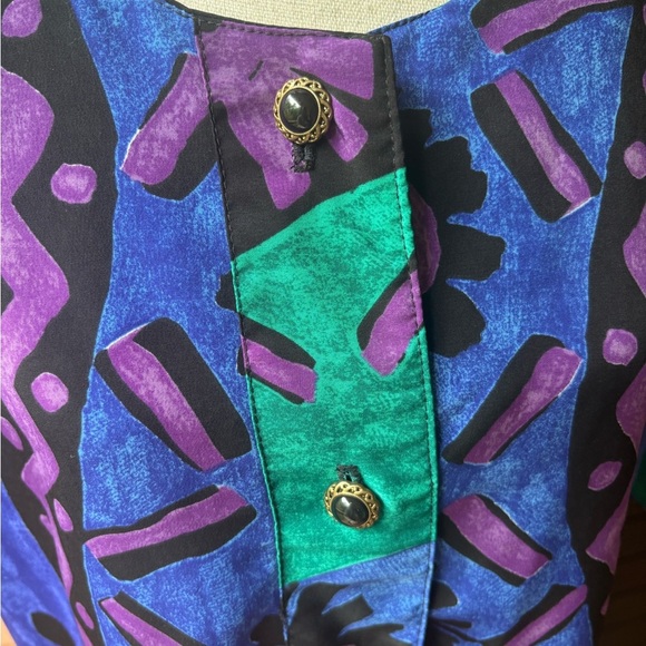 VTG Josephine Purple and Green Patterned Mini Tunic Dress. Size M. - Picture 6 of 8